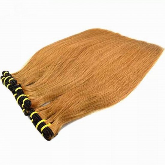 400g Honey blonde color #27 Silky bone straight super double drawn Virgin Indian human hair 