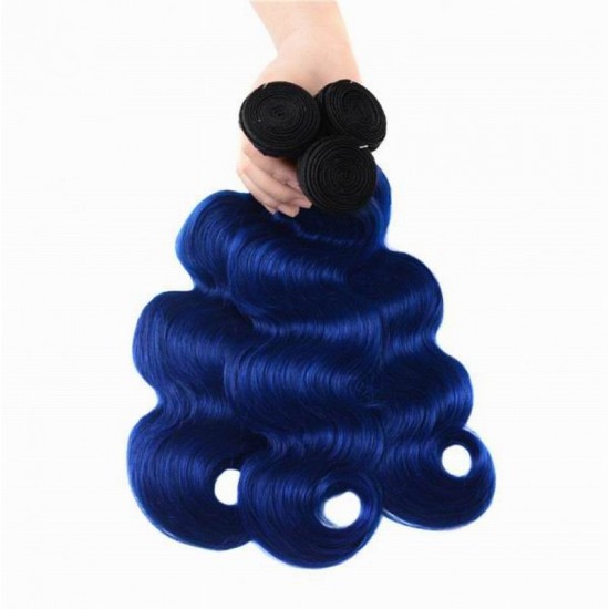 1B/Blue New time fashionable type Body wave 3 bundles human hair extensions two tone colors closure frontal optional