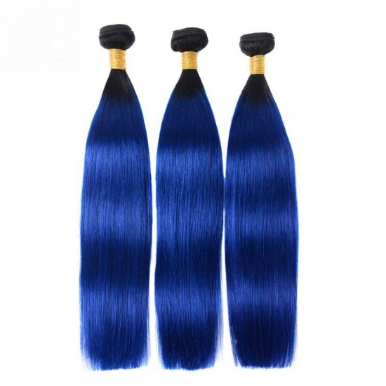 1B/Blue Charming ombre color Sleek feeling straight 3 bundles human hair weave closure frontal available