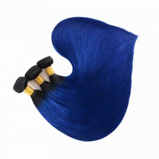 1B/Blue Charming ombre color Sleek feeling straight 3 bundles human hair weave closure frontal available