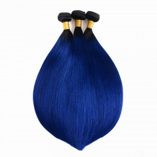 1B/Blue Charming ombre color Sleek feeling straight 3 bundles human hair weave closure frontal available