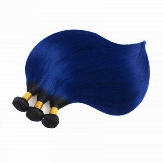 1B/Blue Charming ombre color Sleek feeling straight 3 bundles human hair weave closure frontal available