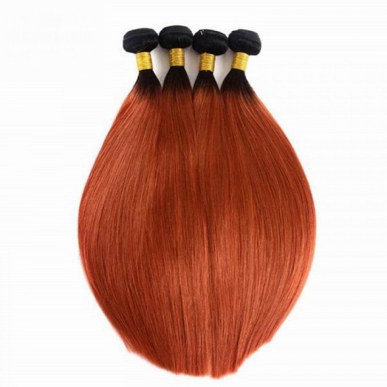 1B/350 copper red beautiful shiny straight 4 bundles dark orange color human hair weave closure frontal optional 
