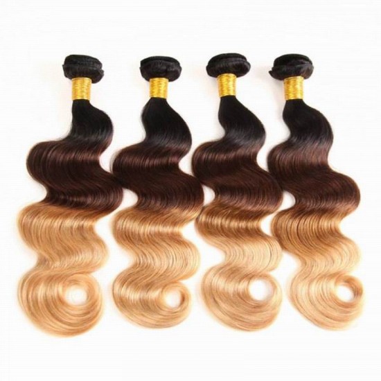 1B/4/27 three tone brown blonde body wave 4 bundles human hair Sunny beach memory tangle free 