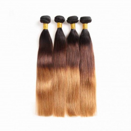 1B/4/27 three tone brown blonde silky straight 4 bundles human hair weaves Merula Virgin hair