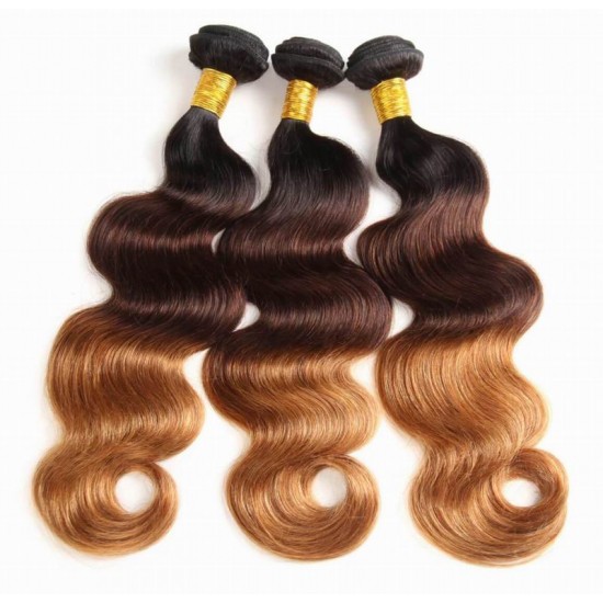 1B/4/30 three tone dark brown body wave 3 bundles human hair weave closure frontal available Forever love