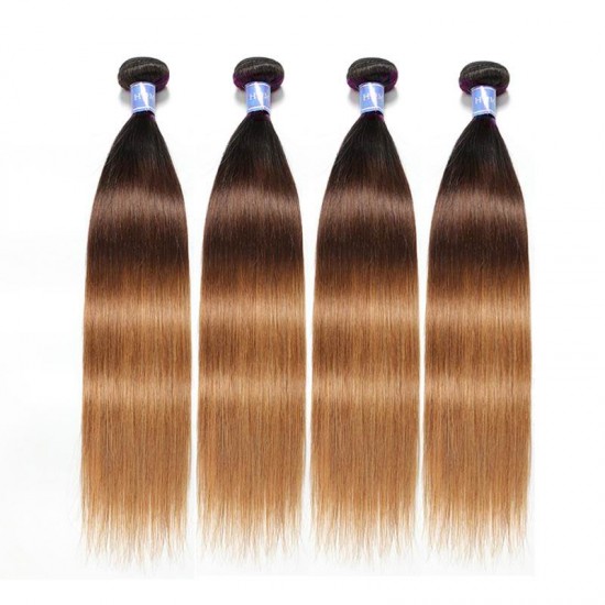 1B/4/30 three tone brown color bouncy straight 4bundles human hair wefts Merula virgin hair 