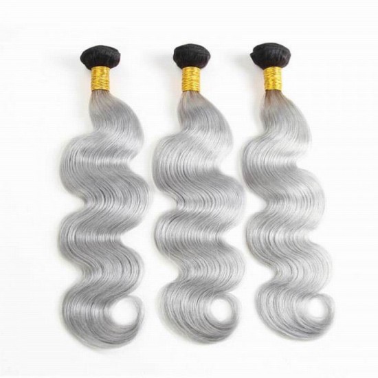 1B/Gray Queen's Crown lady Bouncy body wave 3 bundles human hairs Closure frontal optional