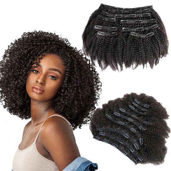 100g/set kinky curly clip ins  virgin human hair extensions single drawn different textures available 7pcs/set 