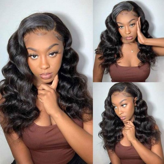 Merula Virgin hair 360 Lace frontal wig Transparent HD lace natural color Preplucked hairline small knots wavy texture