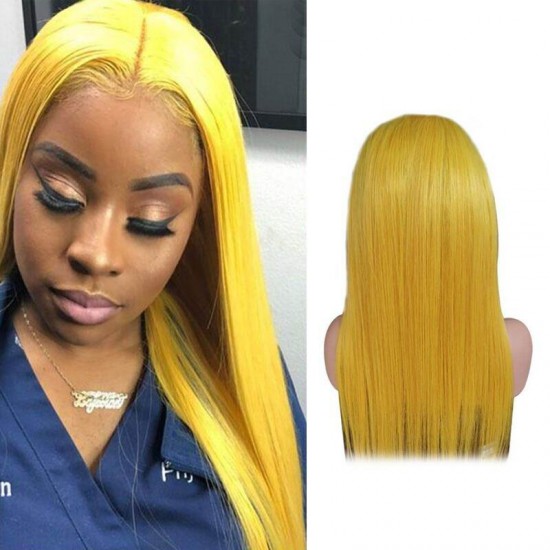 Stunning yellow color glueless lace front wig Surprisingly Trendy Yellow Hair wigs Hot sale 100% human hair Tangle free