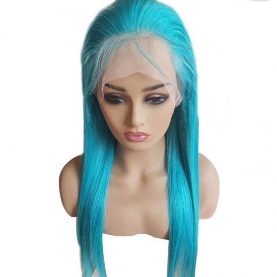 Blue color Virgin human hair lace frontal wig preplucked small knots Thin hairline shedding free Merula hairs