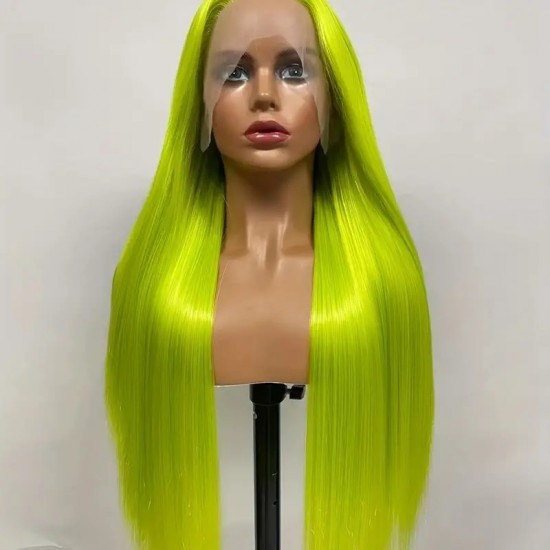 Green color human hair lace front wig Glueless HD natural hairline dyed hairs Silky sleek texture Merula Virgin hair