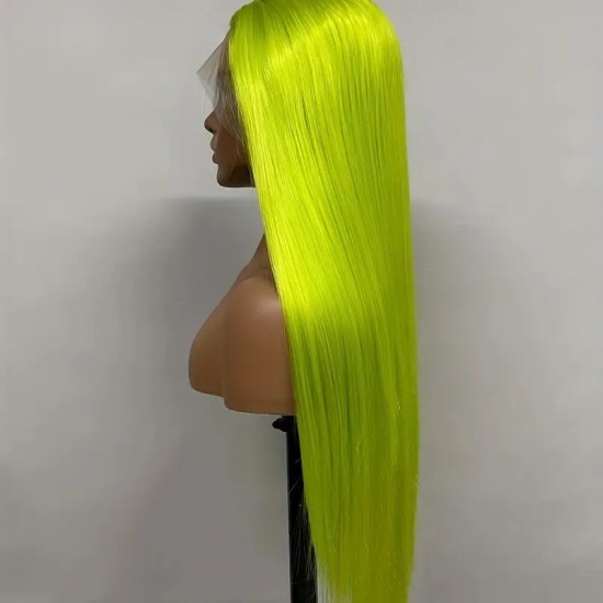 Green color human hair lace front wig Glueless HD natural hairline dyed hairs Silky sleek texture Merula Virgin hair