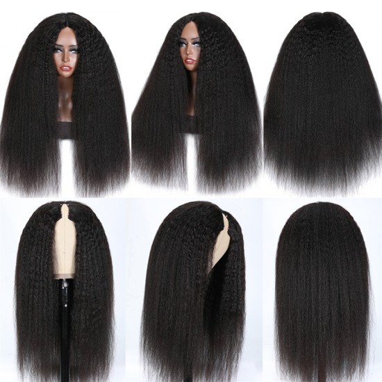 Kinky Straight V Part Wigs Virgin human hair wig leave out Glueless half wig heavy density fast Fedex/DHL shipping 