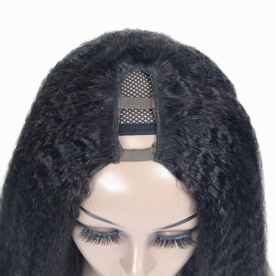 Merula Hair Kinky Straight U Part Wigs 100% Human Hair remy Virgin Hair half Wigs Glueless leave out 200% Density 