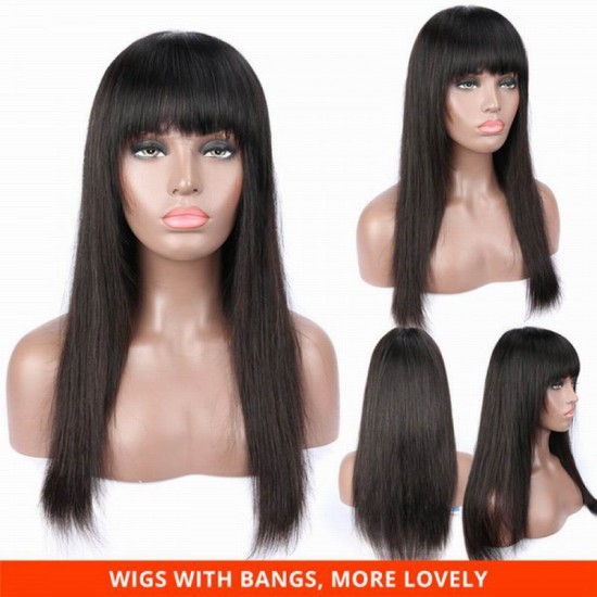 Merula Virgin Human Hair 4x4 Closure Wigs With fringe Bang Natural Straight Silky Hair 